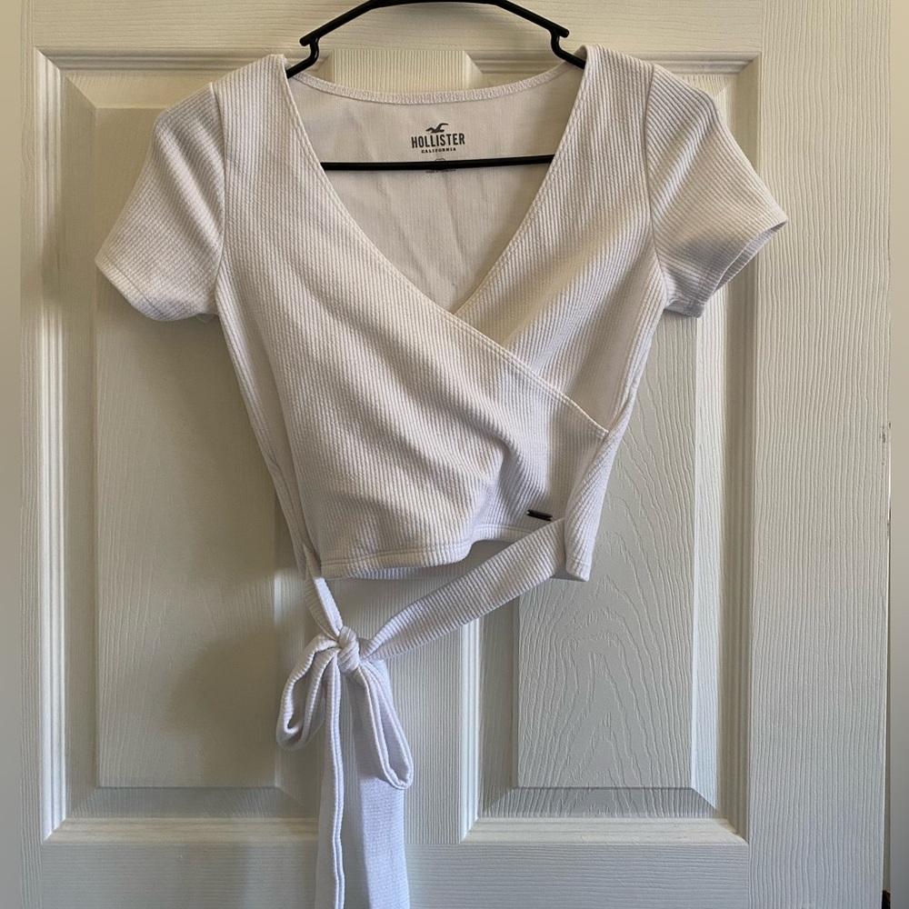 White “crossover” ribbed crop top